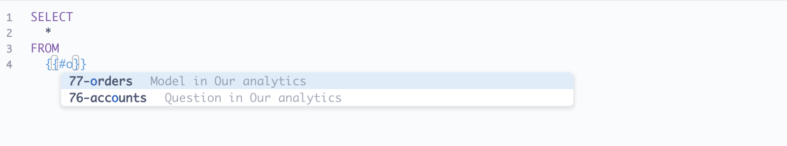 Typeahead search dropdown for referencing questions and models in SQL queries