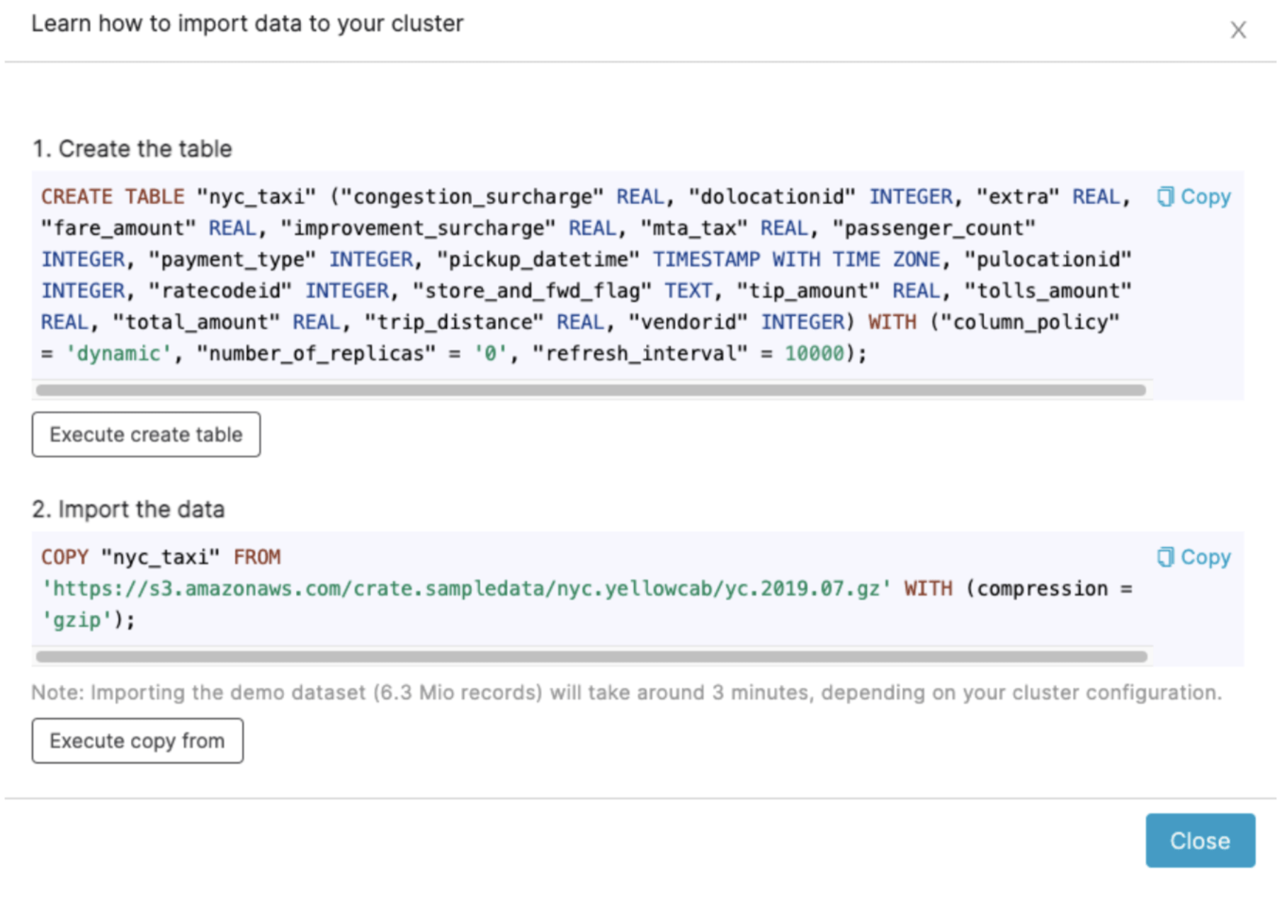 Importing sample data