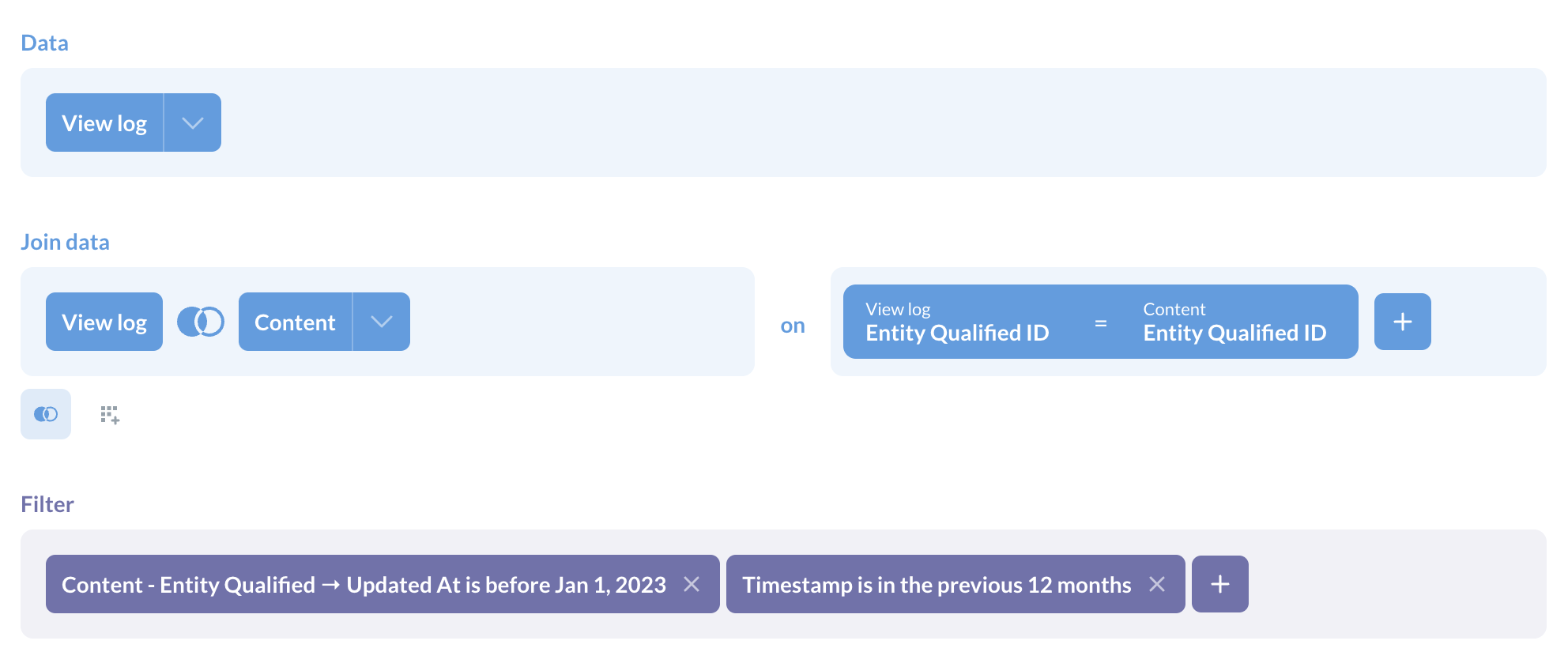 A query that joins the View Log and Content models in the Metabase query builder