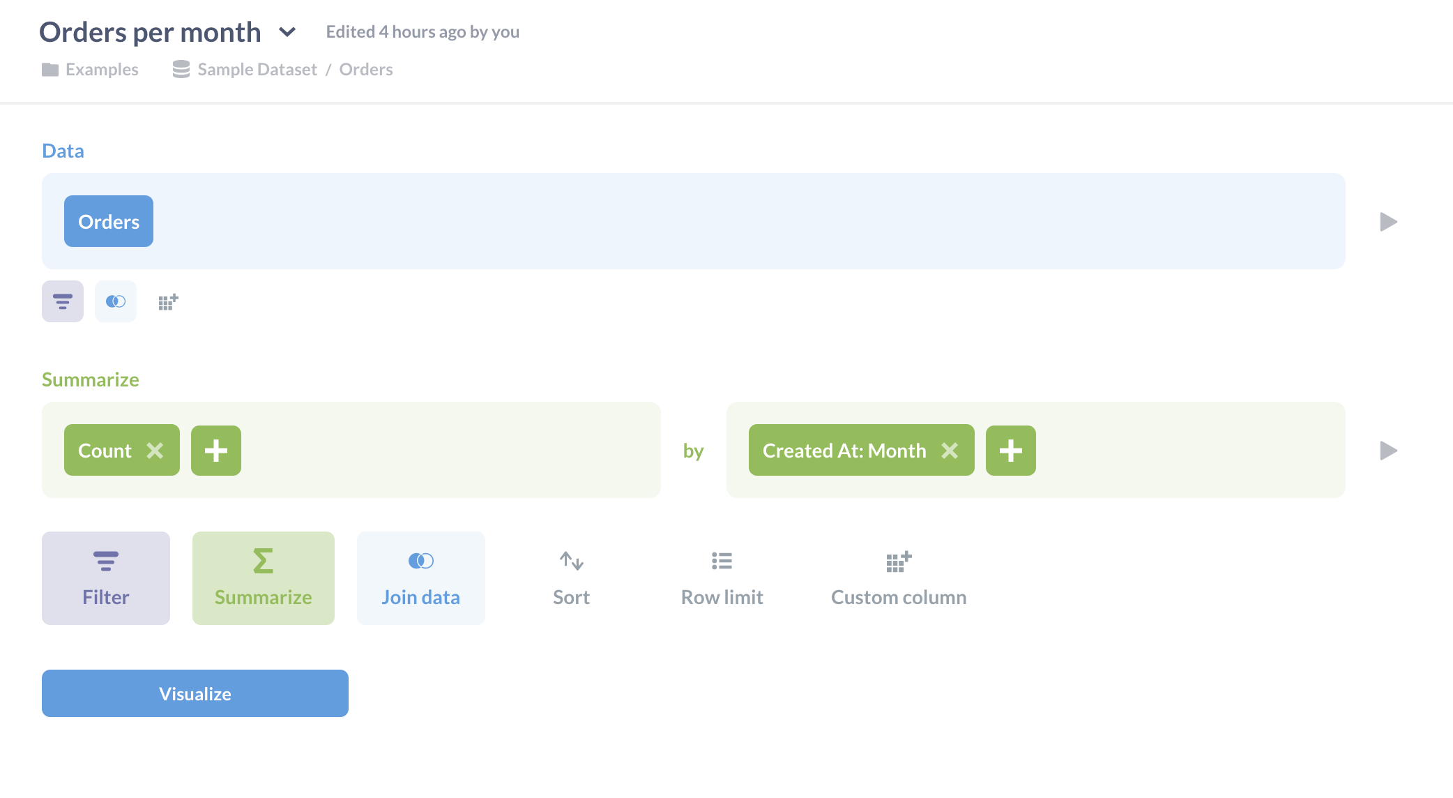 Notebook view of our question that summarizes the count of orders grouped by month