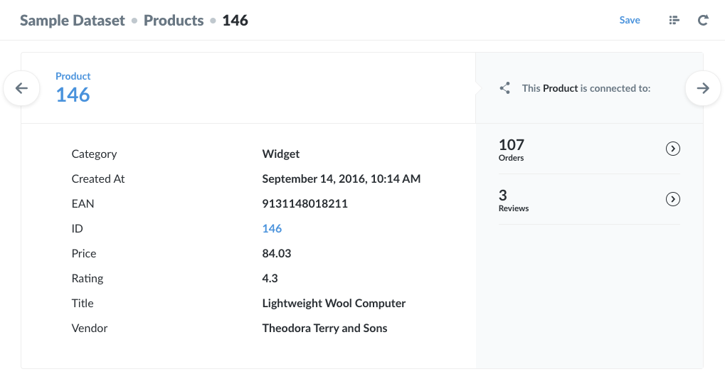 Clicking on a value in an ID column and selecting View details will show you, among other data, which tables the record is connected to.