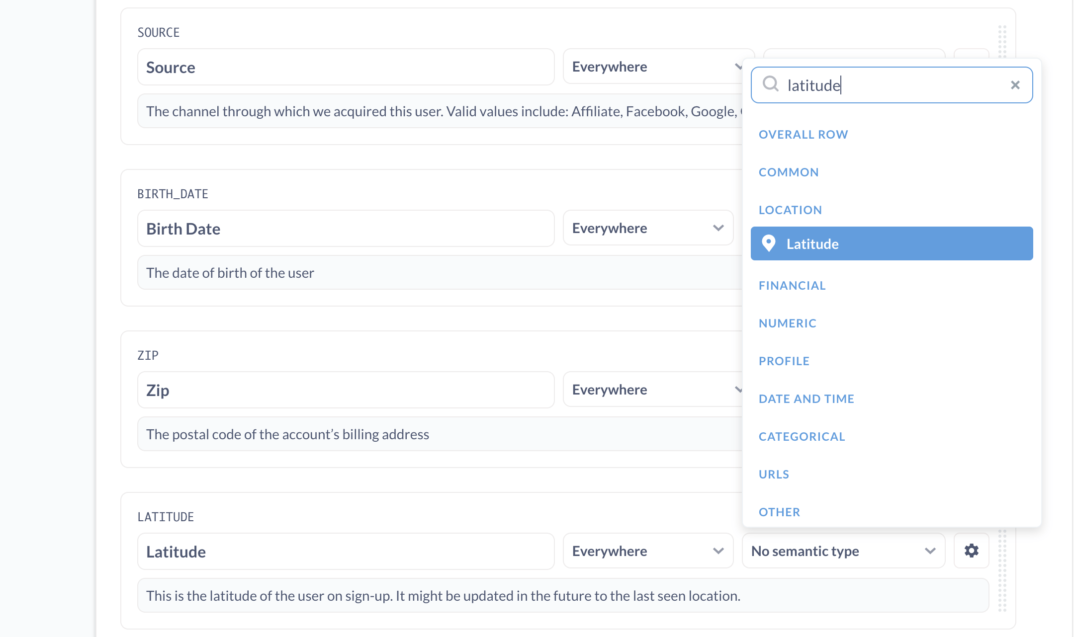 Changing the field type to latitude 